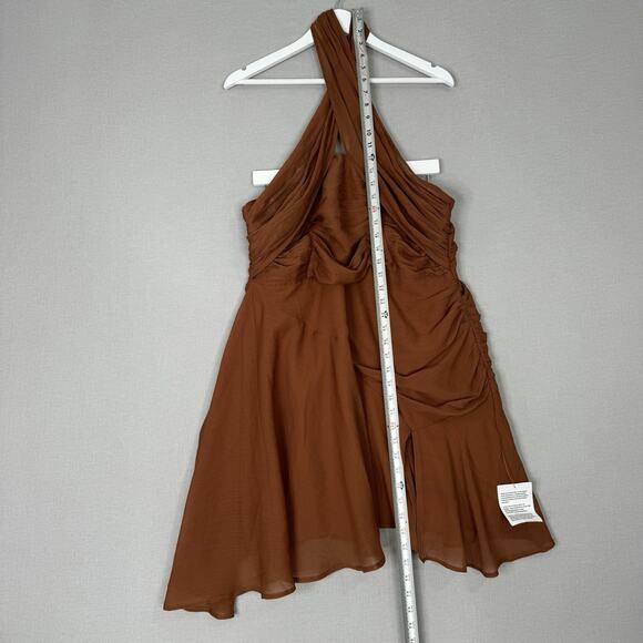 ASOS Design Womens Dress 14 Brown Cross Front Halter Gathered Mini Fairy Y2K - Picture 5 of 13